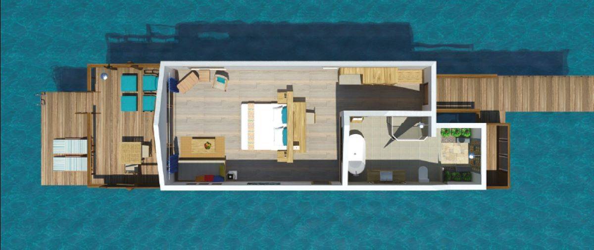 Reethi Faru Resort, Malediven, Water Villa,  Grundriss