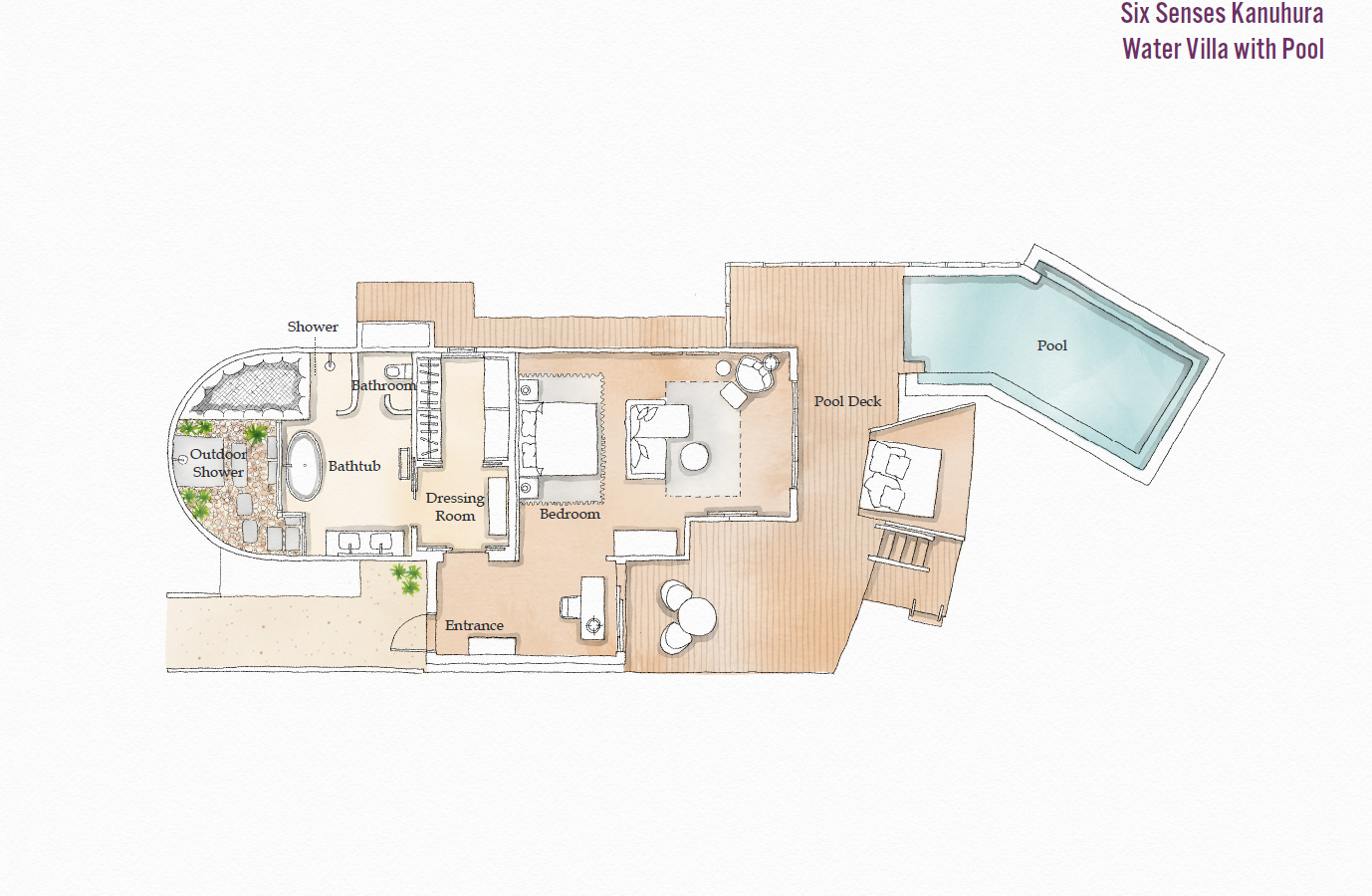 Six Senses Kanuhura, Water Villa with Pool, Grundriss