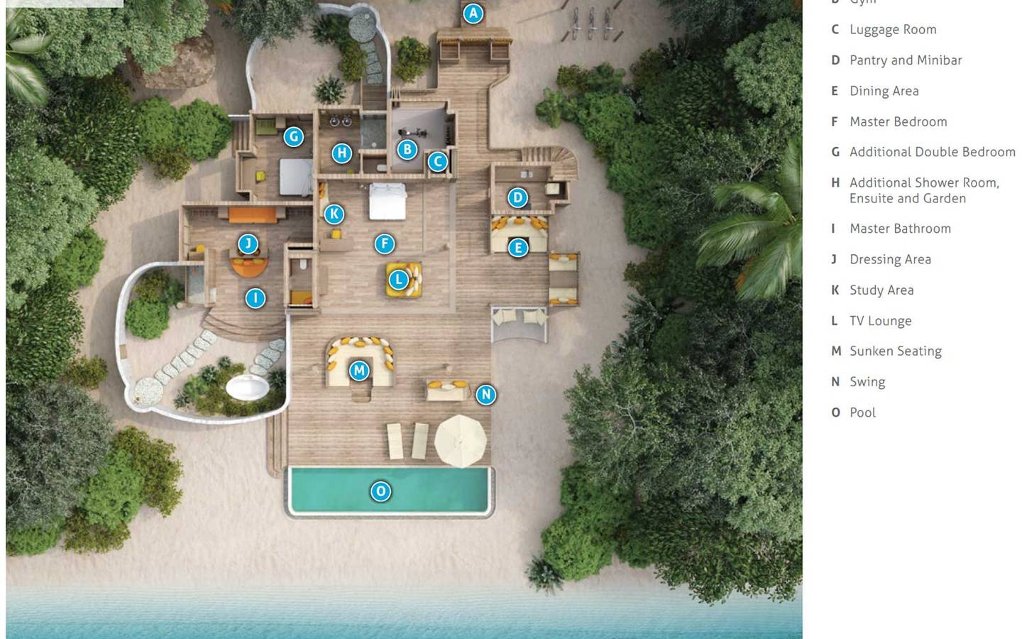 Grundriss, Beach Hideaway, Soneva Secret