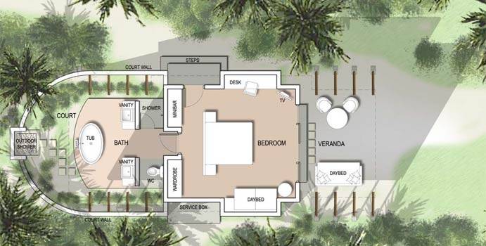 Fushifaru Maldives, Beach Villa Sunrise, Grundriss