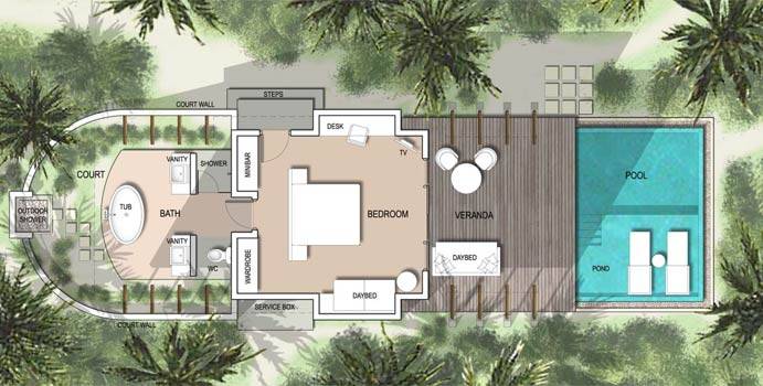 Fushifaru Maldives, Pool Beach Villa Sunrise, Grundriss