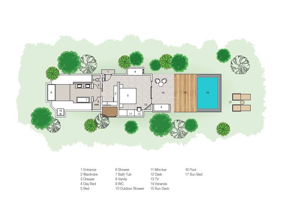 Sun Siyam Iru Veli, Malediven, Beach Villa with Pool, Grundriss