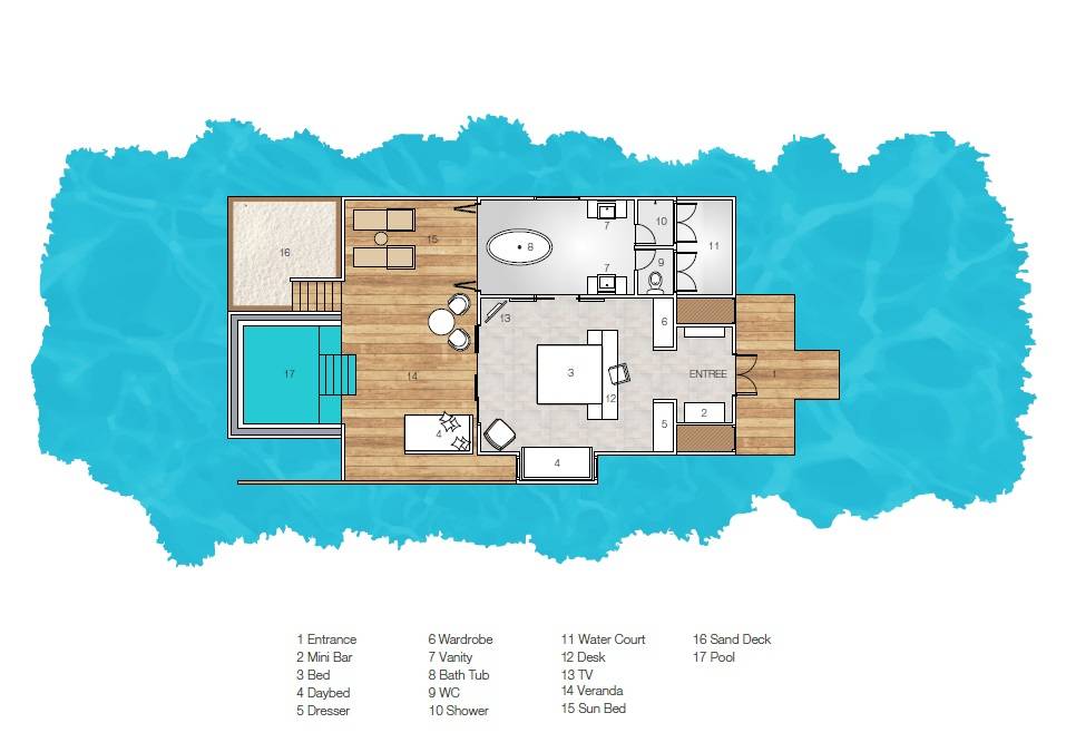 Sun Siyam Iru Veli, Malediven, Dolphin Ocean Villa with Pool, Grundriss