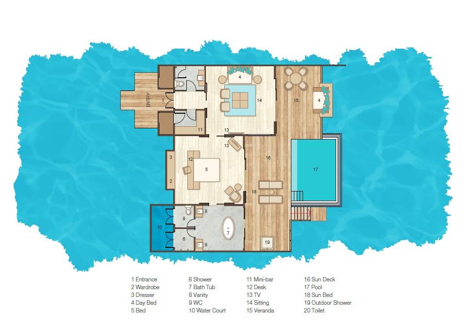 Sun Siyam Iru Veli, Malediven, Ocean Residence with Pool, Grundriss