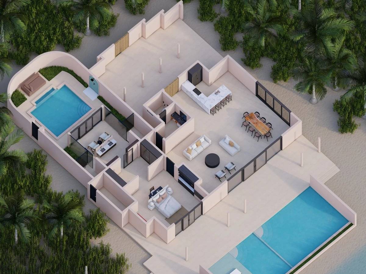 One Bedroom Residence with Beach Pool and Garden Pool - Floor Plan 1
