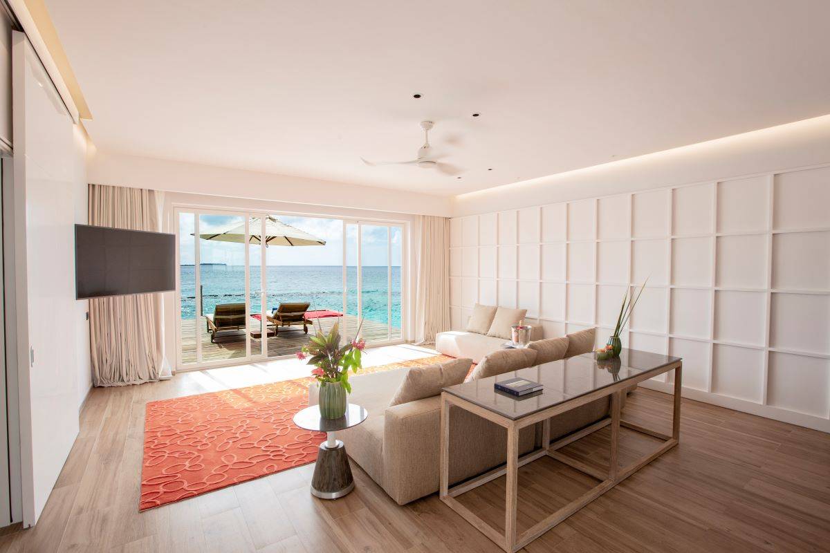 Emerlad Maldives Resort & Spa, Malediven, Superior Water Villa with Pool, Wohnzimmer