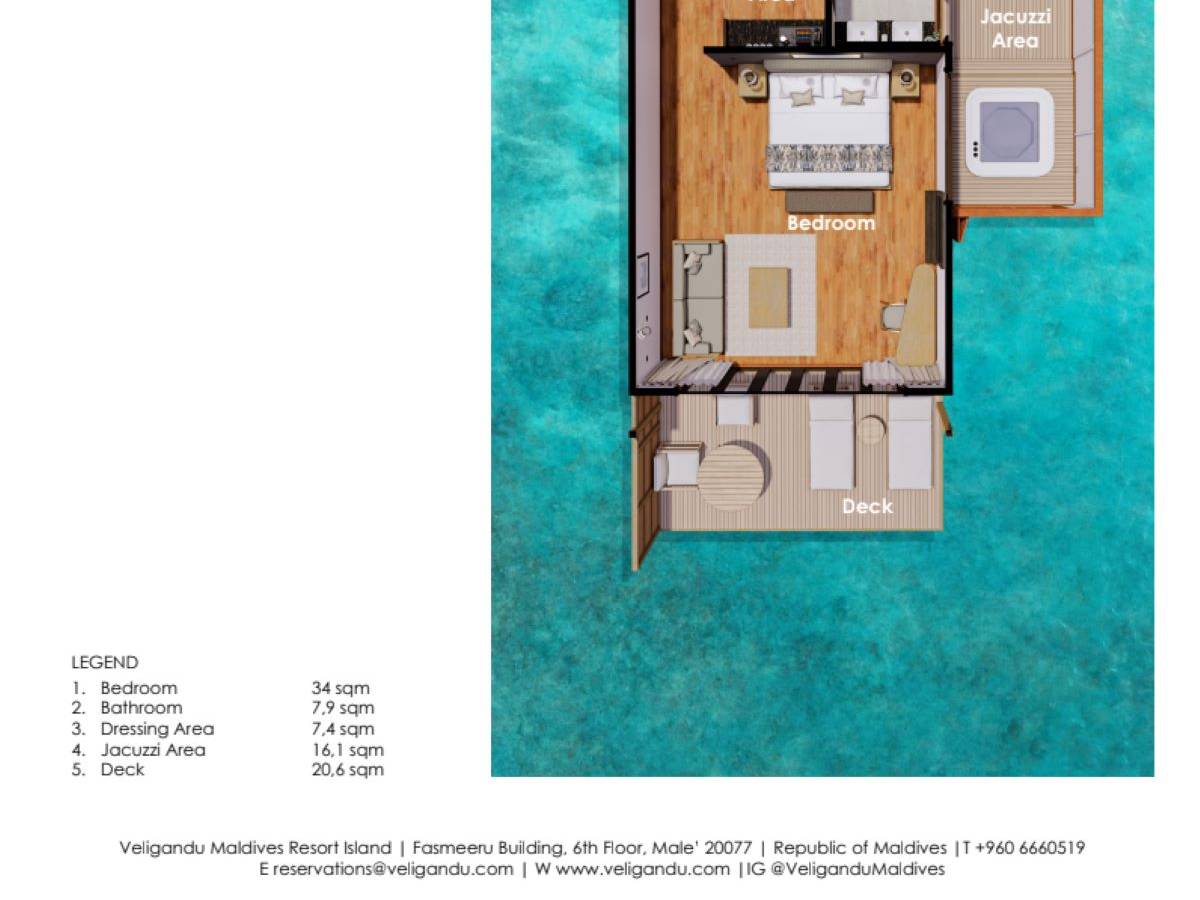 Veligandu Island Resort, Malediven, Ocean Jacuzzi Villa, Grundriss