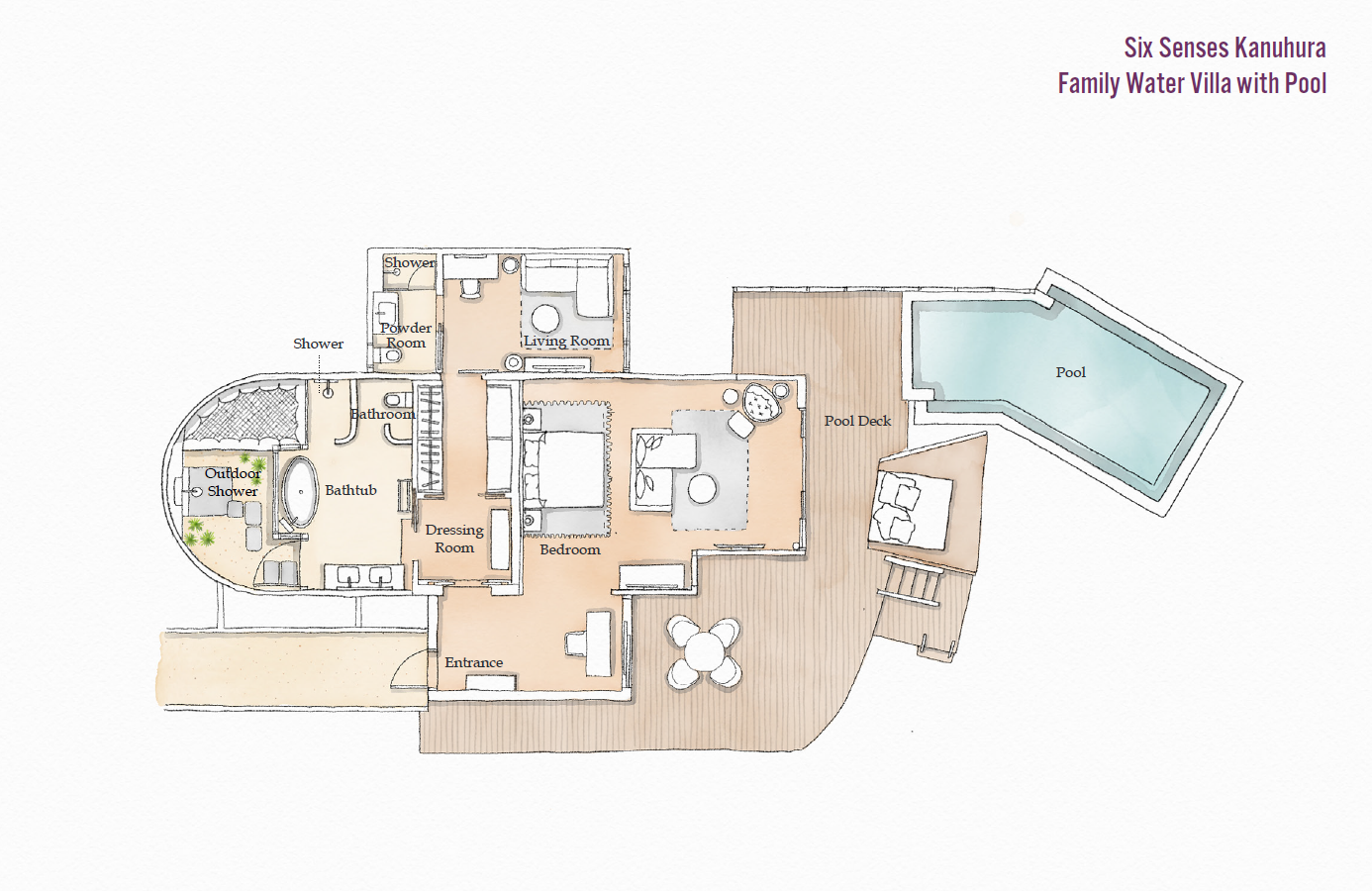Six Senses Kanuhura, Family Water Villa with Pool, Grundriss