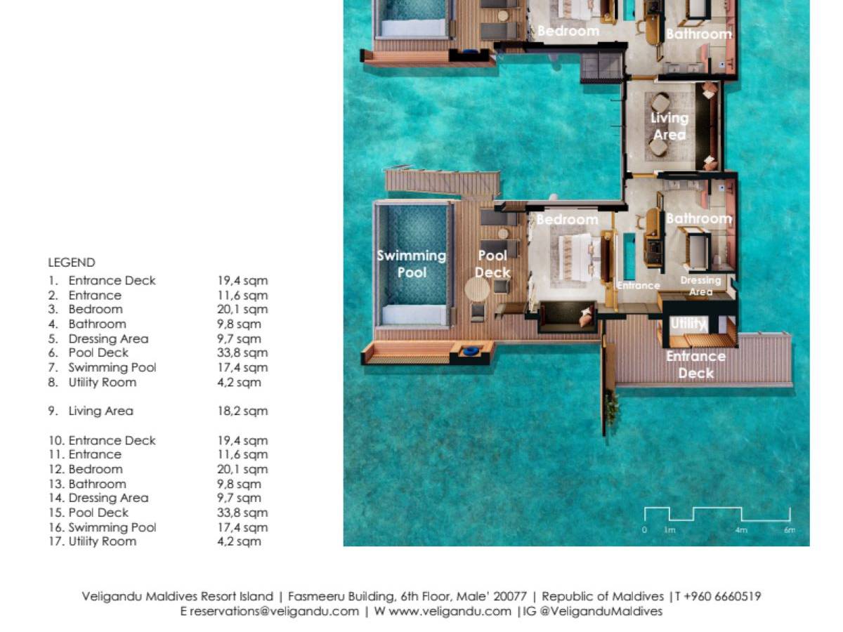 Veligandu Island Resort, Malediven, Ocean Pool Villa - Two Bedroom, Grundriss