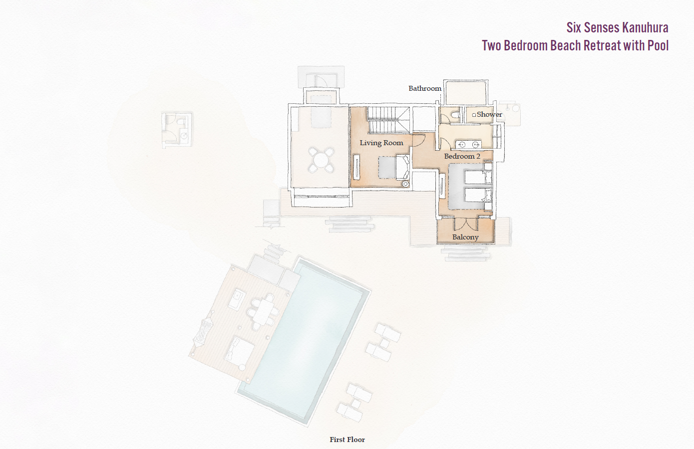 Six Senses Kanuhura, Two Bedroom Beach Retreat with Pool, Grundriss OG