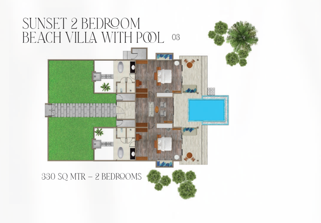 Ifuru Island Maldives, Malediven, Sunset 2 Bedroom Beach Villa with Pool, Grundriss