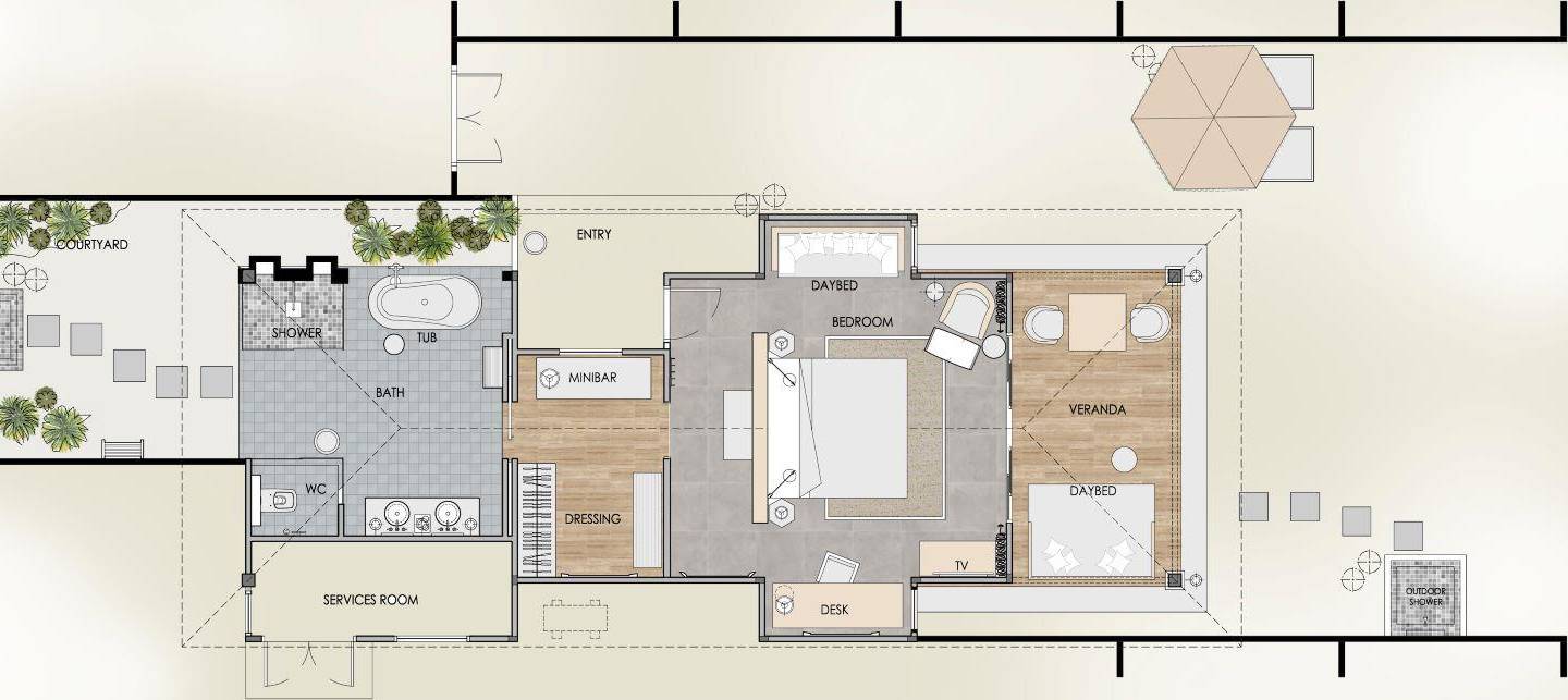 Seaside Finolhu, Baa Atoll, Maldives, Beach Villa, Grundriss