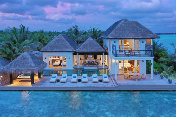 Naladhu_Private_Island_Maldives_Guest_Room_Two_Bedroom_Pool_Beach_Residence_Aerial_Twilight