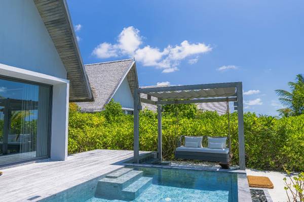Madifushi_Private_Island_Maldives_Sunset_Serene_Pool_Villa_Aerial