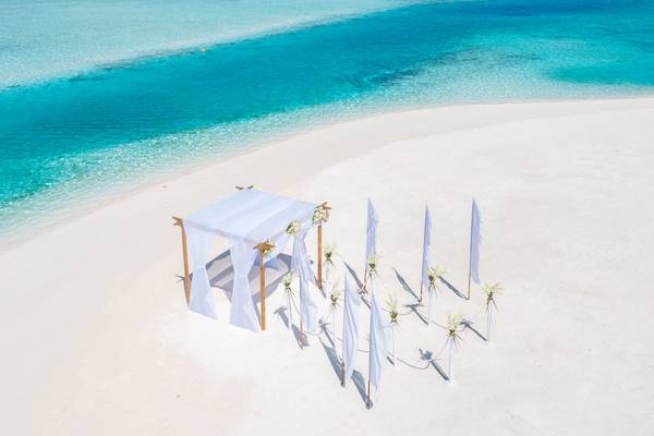 Naladhu_Private_Island_Maldives_Property_Amenity_Wedding_Beach_Setup_Side_View_Aerial